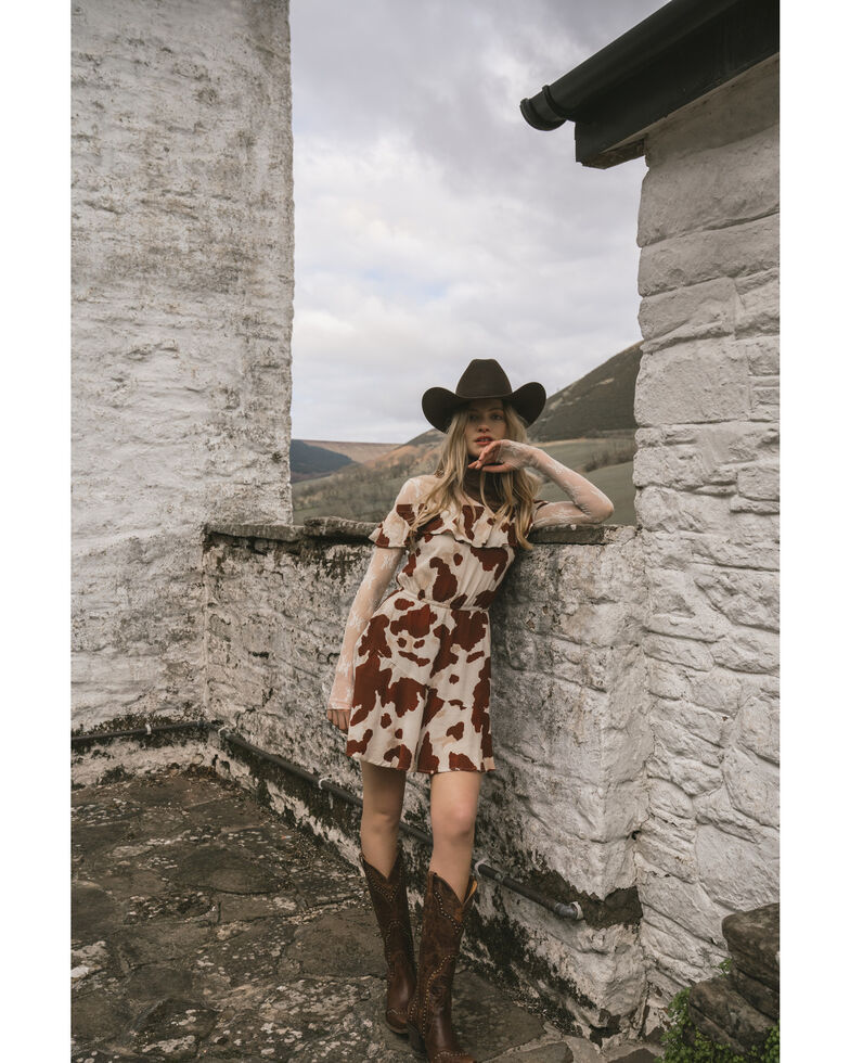 Idyllwind Women's Made For This Off-Shoulder Cow Print Dress, Tan, hi-res