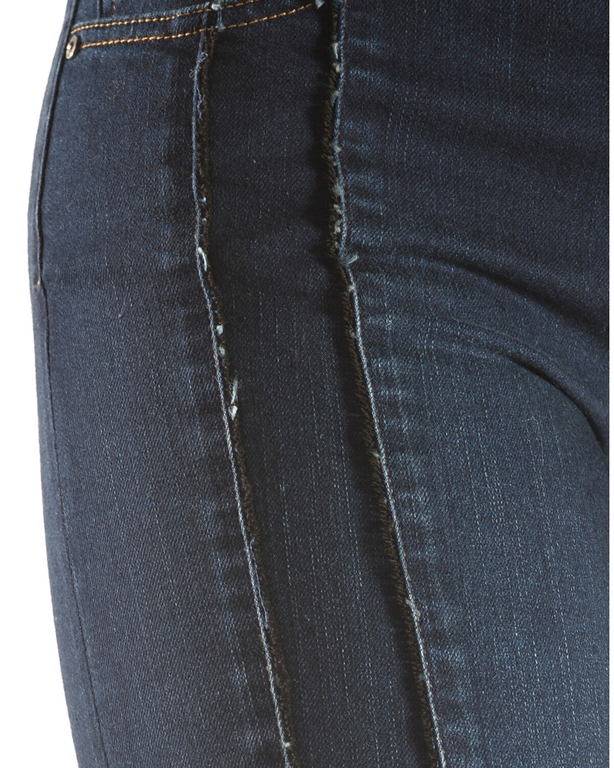 Image #5 - Tractr Women's Front Fray Panel Step Hem Jeans, Indigo, hi-res