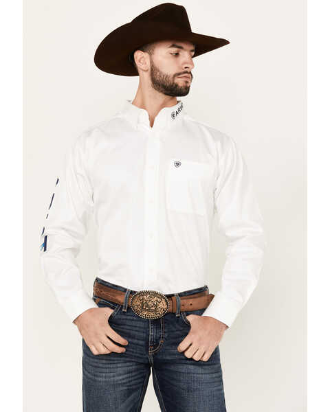 Ariat Men's Team Solid Twill Logo Long Sleeve Button-Down Western Shirt , White, hi-res