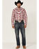 Image #2 - Roper Men's Plaid Print Embroidered Applique Long Sleeve Snap Western Shirt, Red, hi-res