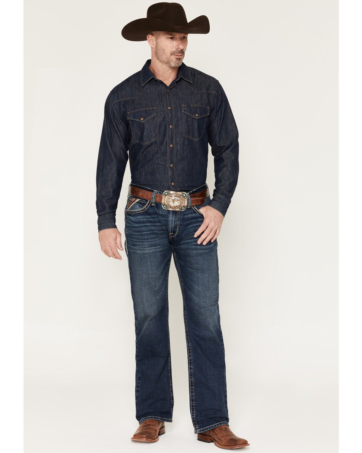 Image #1 - Ariat Men's M4 Silverton Crawford Medium Wash Relaxed Bootcut Stretch Denim Jeans - Big, Medium Wash, hi-res