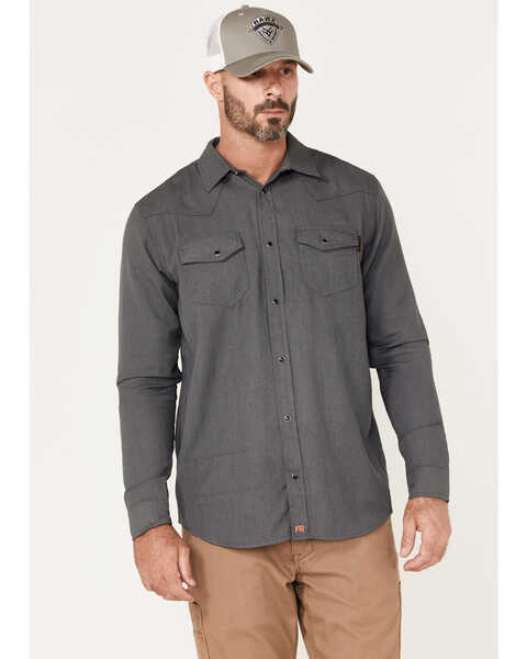 Cody James Men's FR Solid Charcoal Lightweight Inherent Long Sleeve Snap Work Shirt , Charcoal, hi-res