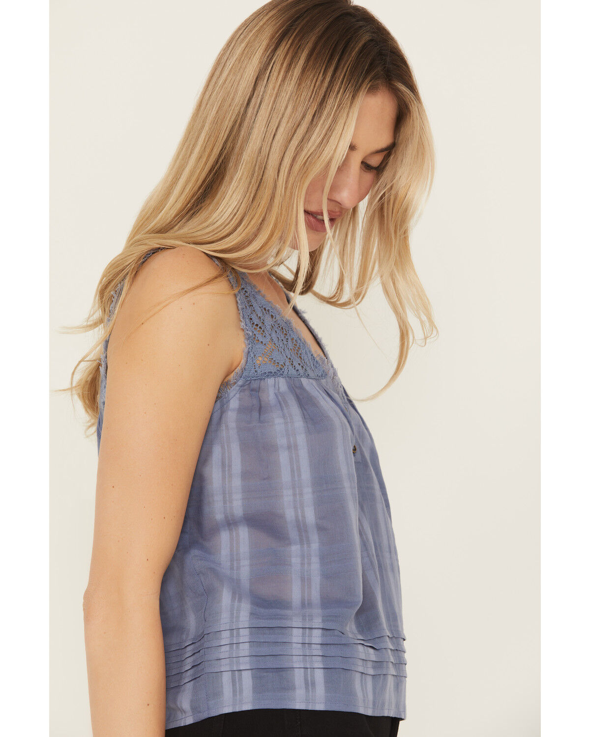 Image #2 - Cleo + Wolf Women's Evelyn Lace Inset Tonal Tank Top, Steel Blue, hi-res
