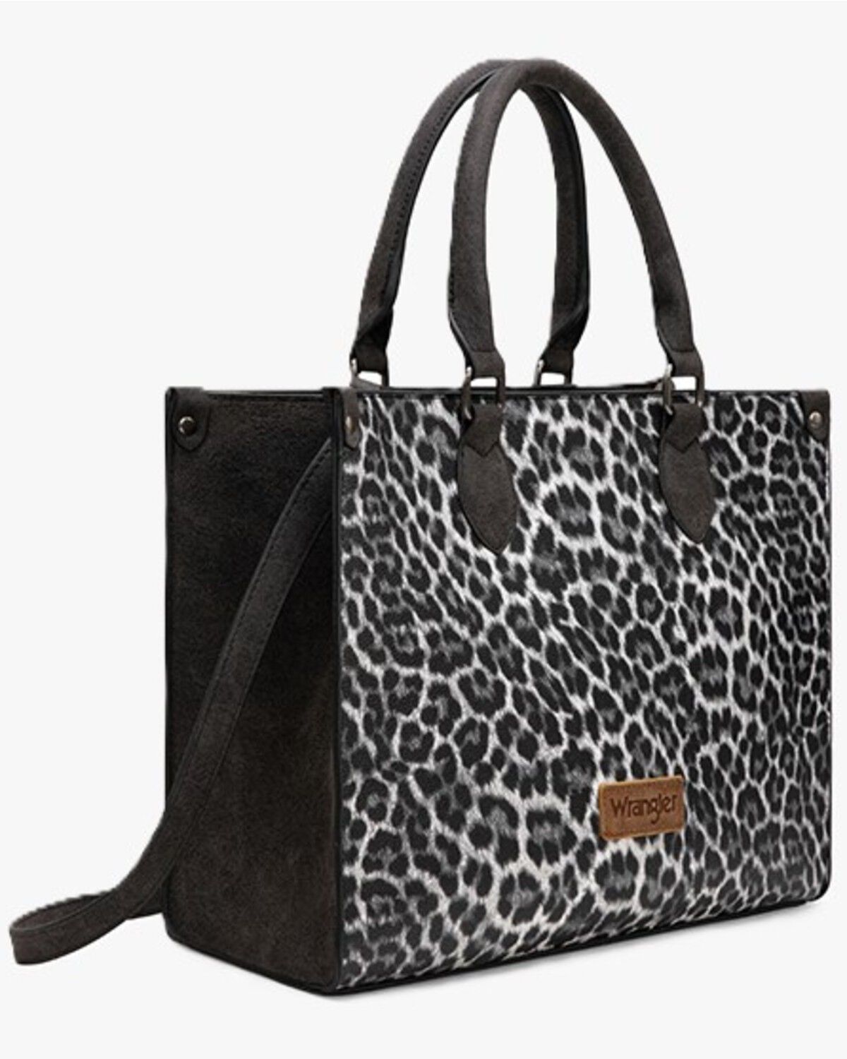 Wrangler Leopard Print Wide Crossbody Tote, Black, hi-res