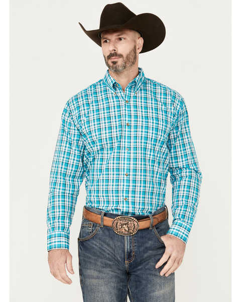Wrangler Riata Men's Assorted Plaid Print Long Sleeve Button-Down Western Shirt, Multi, hi-res