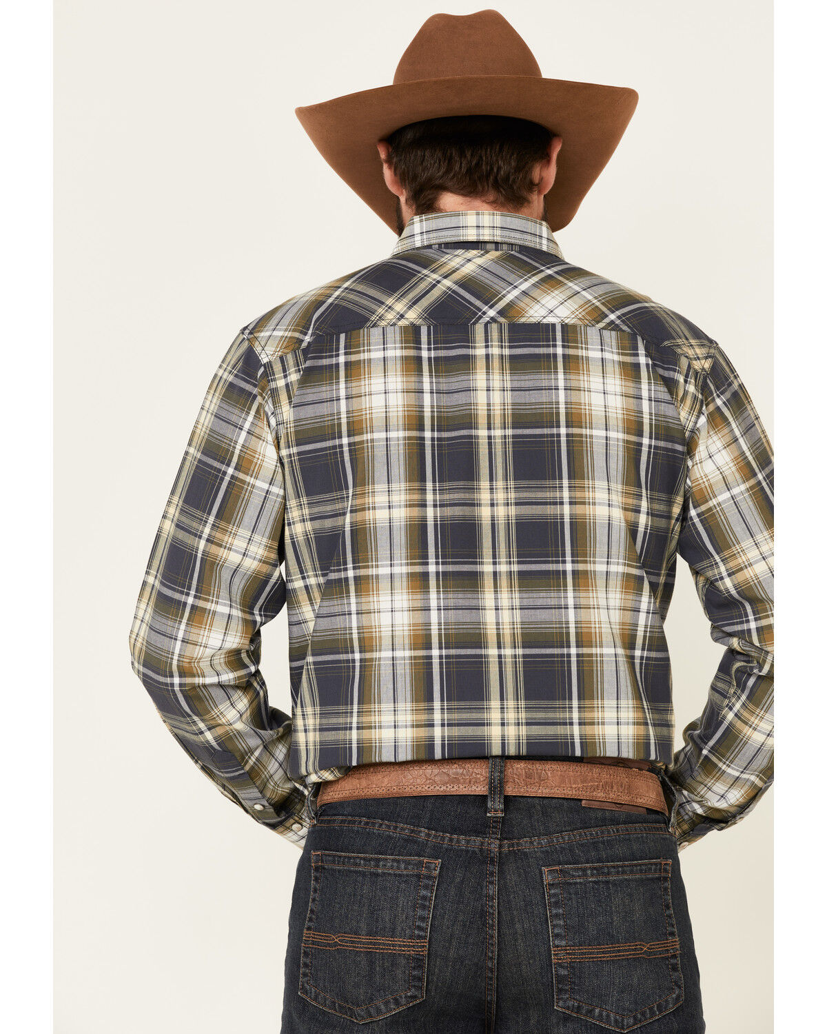 Image #4 - Ariat Men's Axel Large Ombre Retro Plaid Long Sleeve Western Shirt, Blue, hi-res