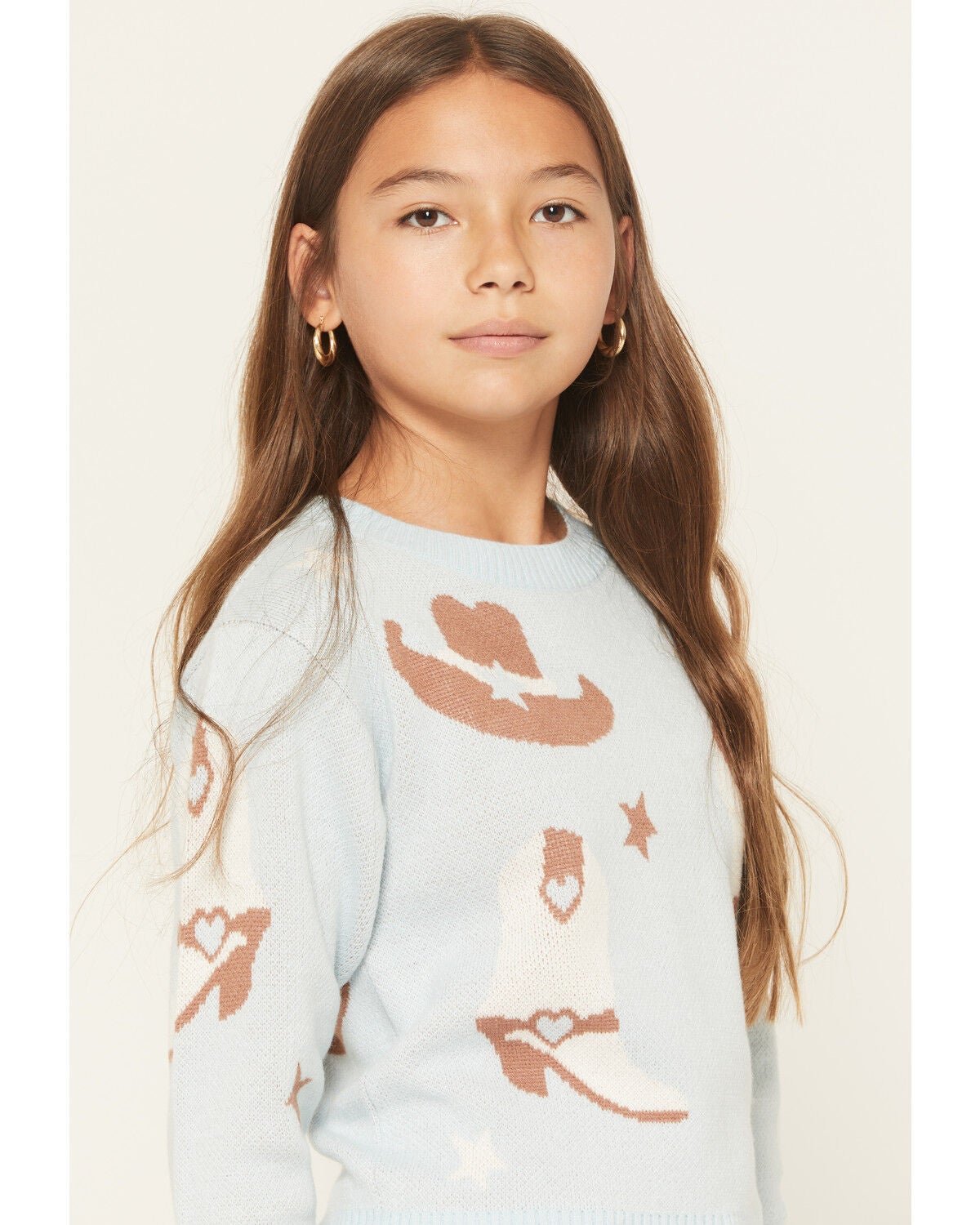 Image #2 - Sugar California Girl's Cowboy Boot Sweater, Blue, hi-res