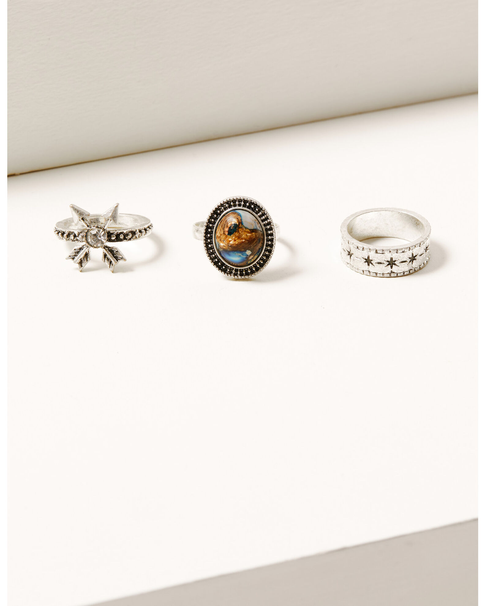 Image #1 - Shyanne Women's 3-piece Silver Double Arrow & Stone Ring Set, Silver, hi-res