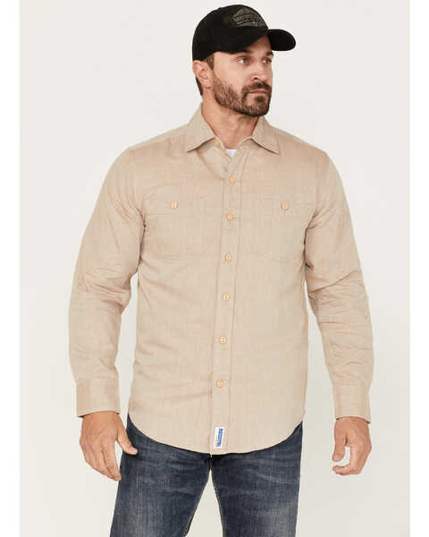 Resistol Men's Avon Dobby Solid Button Down Western Shirt , Tan, hi-res