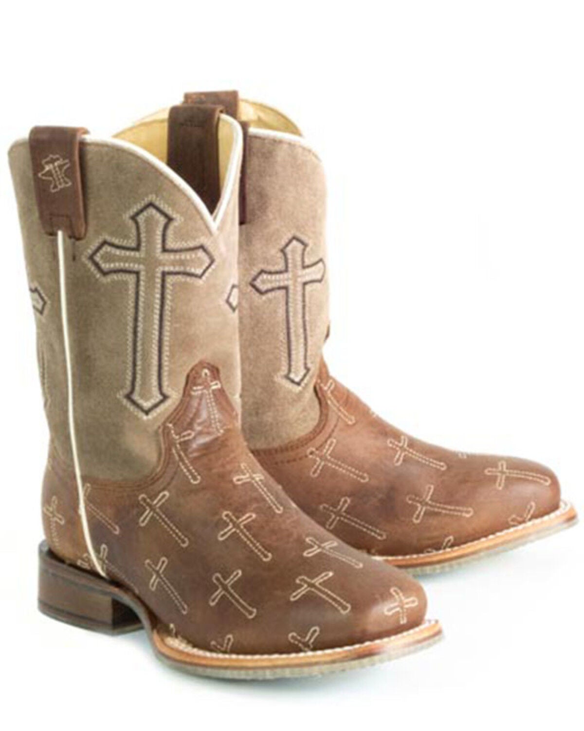 Tin Haul Boys' Holy Son Western Boots - Broad Square Toe, Brown, hi-res