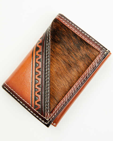 Cody James Men's Embossed Hairon Trifold Wallet , Brown, hi-res