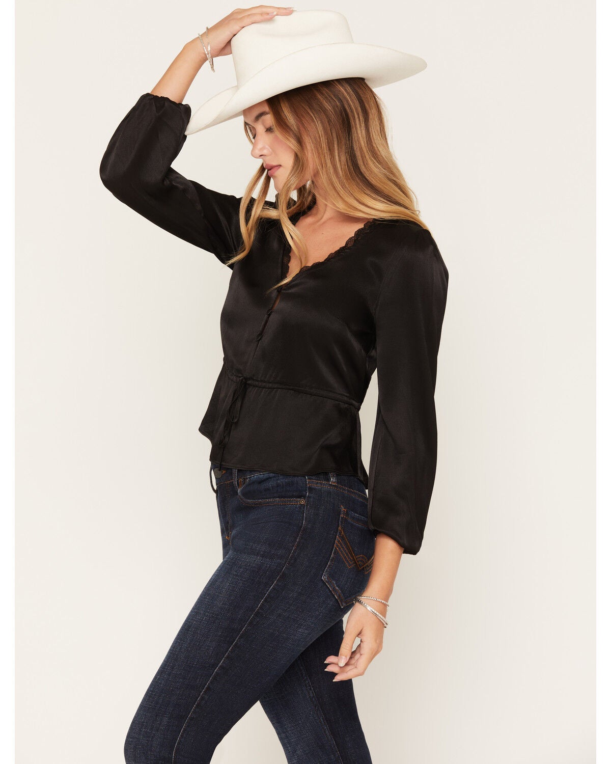 Image #2 - Idyllwind Women's Berwick Tie-Front Blouse, Black, hi-res