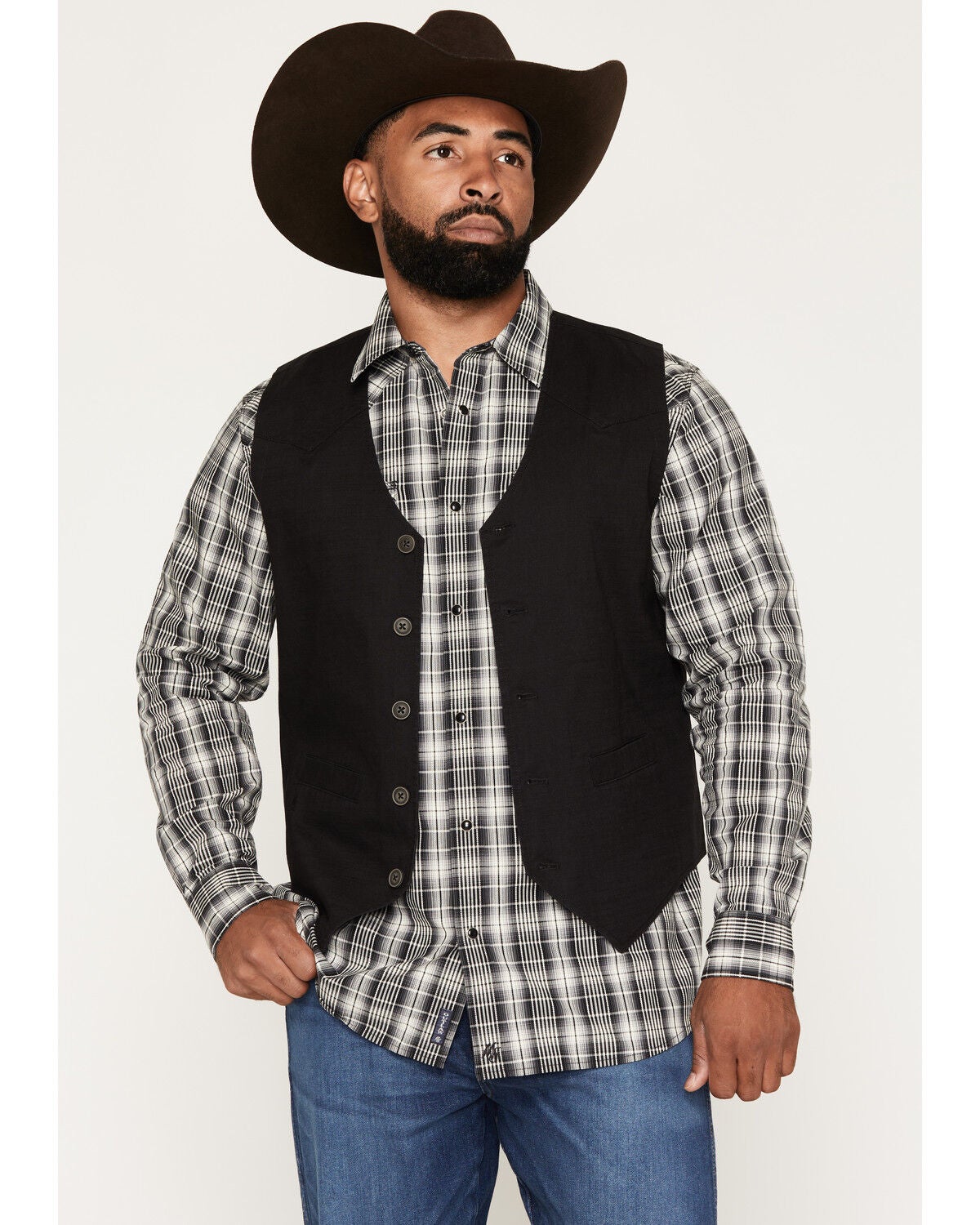 Image #1 - Moonshine Spirit&reg; Men's Six String Distressed Vest, Black, hi-res