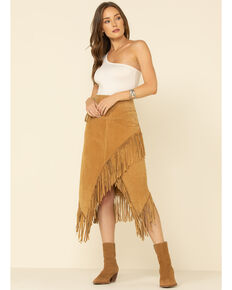 Scully Suede Leather Fringe Skirt, Tan, hi-res