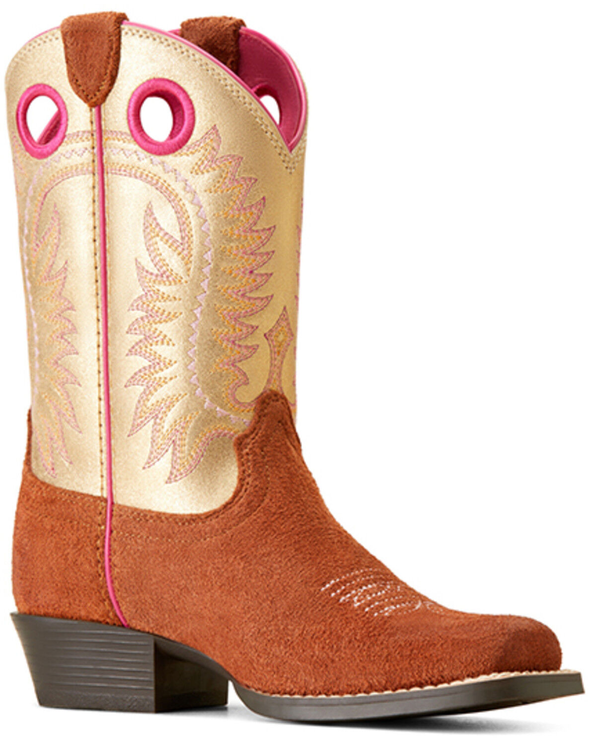Image #1 - Ariat Girls' Derby Monroe Western Boots - Square Toe, Brown, hi-res