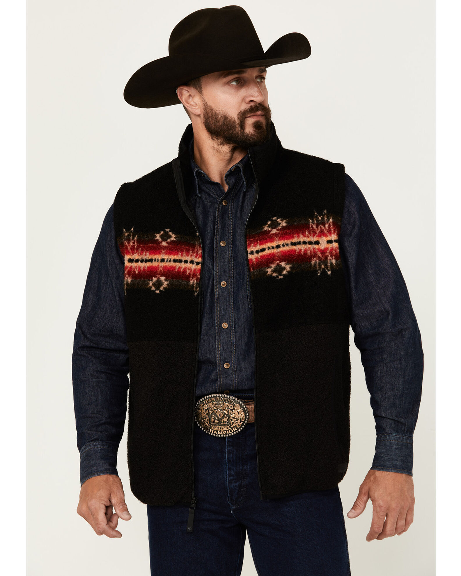 Rock & Roll Denim Men's Southwestern Border Print Berber Zip Vest - Country  Outfitter