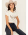 Image #1 - Miss Me Women's Angel Short Sleeve Cropped Graphic Tee, White, hi-res
