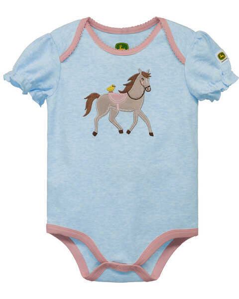 John Deere Infant Girls' Horse Short Sleeve Onesie, Blue, hi-res