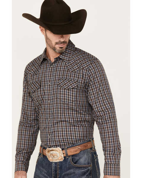 Image #2 - Gibson Men's Foundation Plaid Print Long Sleeve Snap Western Shirt, Grey, hi-res