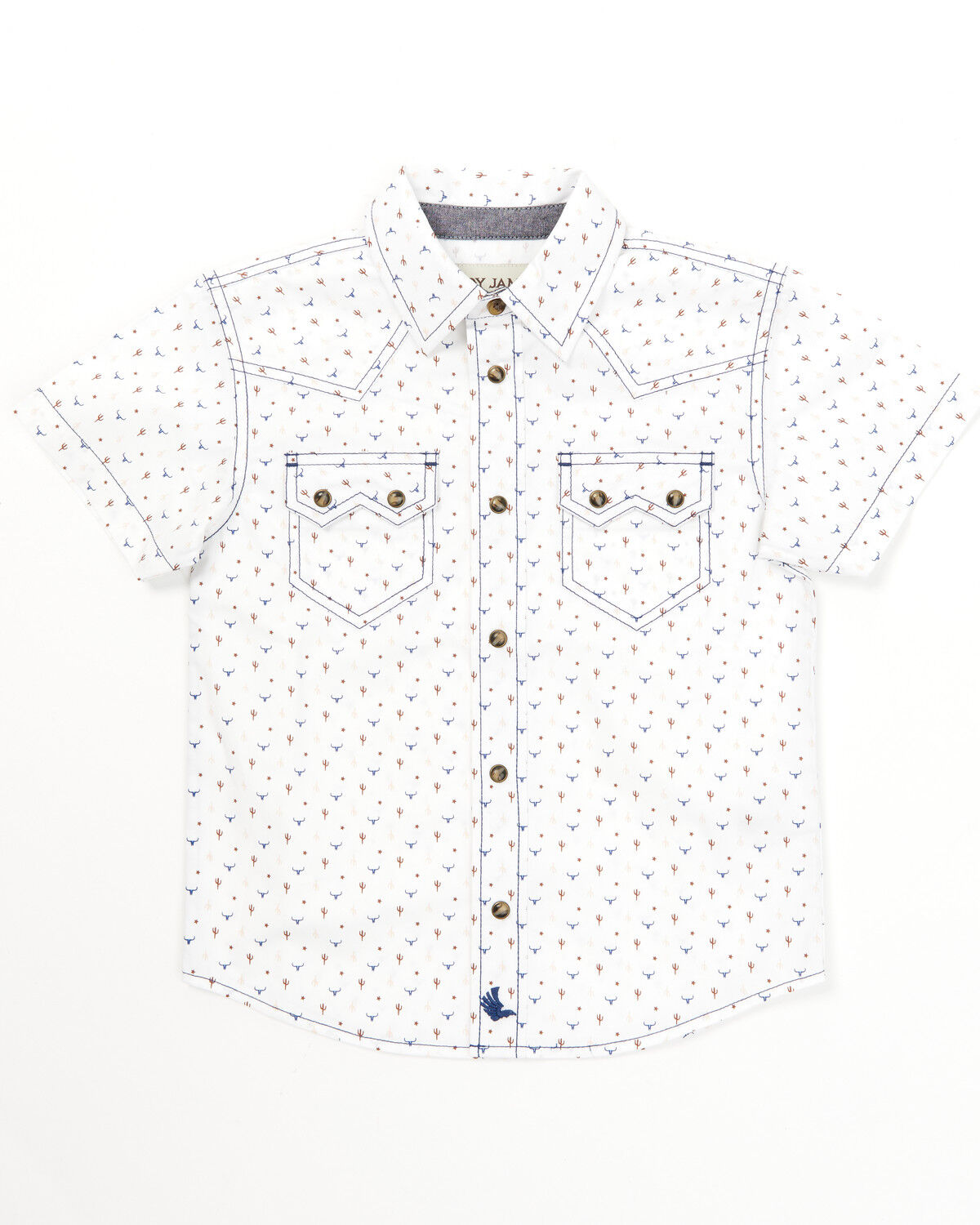 Image #1 - Cody James Toddler Boys' Bull Cactus Print Short Sleeve Snap Western Shirt, White, hi-res