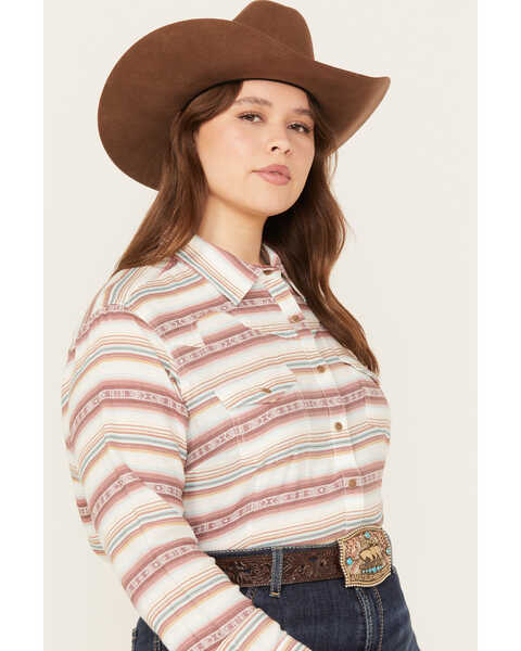Image #2 - Ariat Women's R.E.A.L. Serape Jacquard Print Long Sleeve Snap Western Shirt - Plus, Rose, hi-res