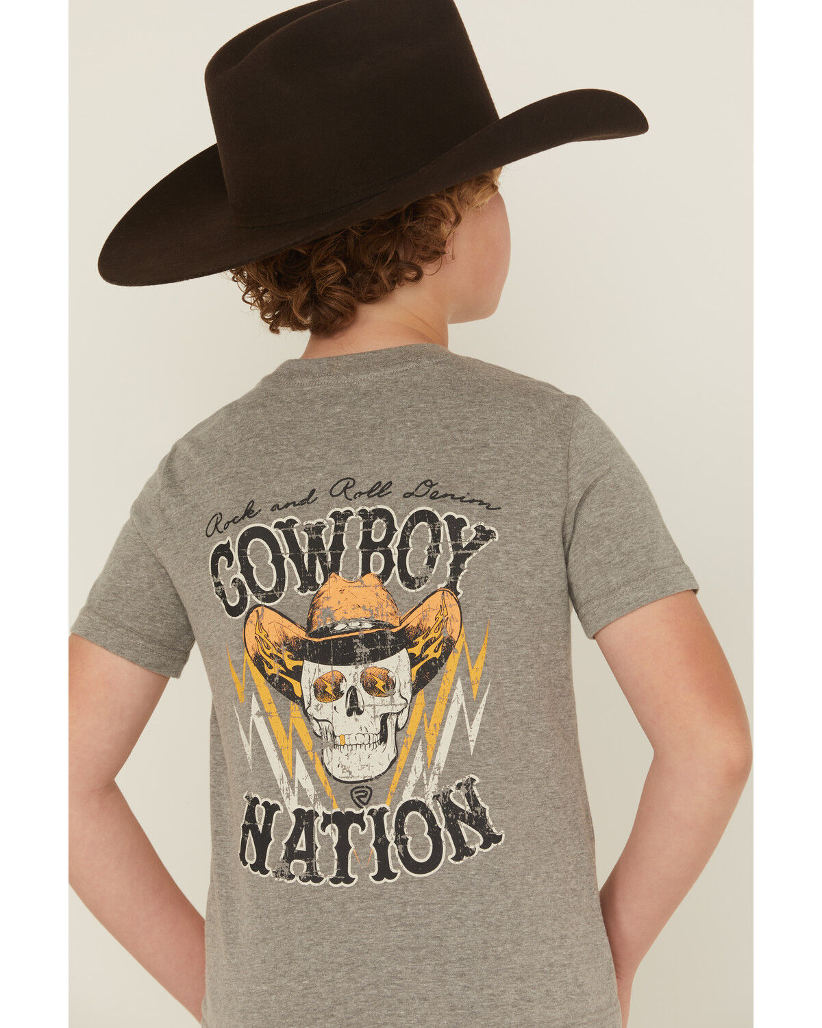 Image #4 - Rock & Roll Denim Boys' Cowboy Skull Short Sleeve Graphic T-Shirt, Grey, hi-res
