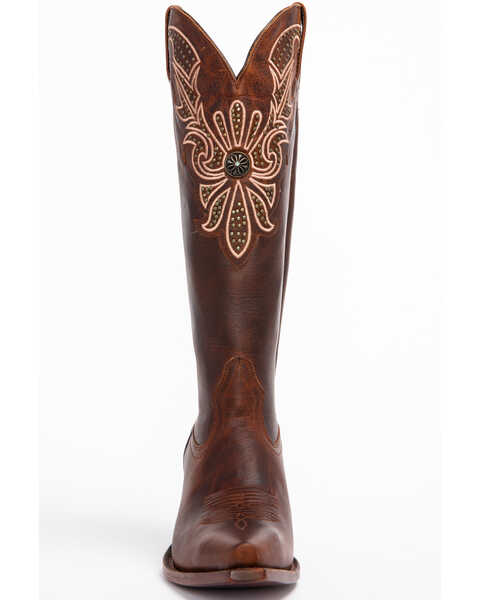 Image #4 - Shyanne Women's Mariel Floral Embroidered Studded Concho Western Boots - Snip Toe, Brown, hi-res
