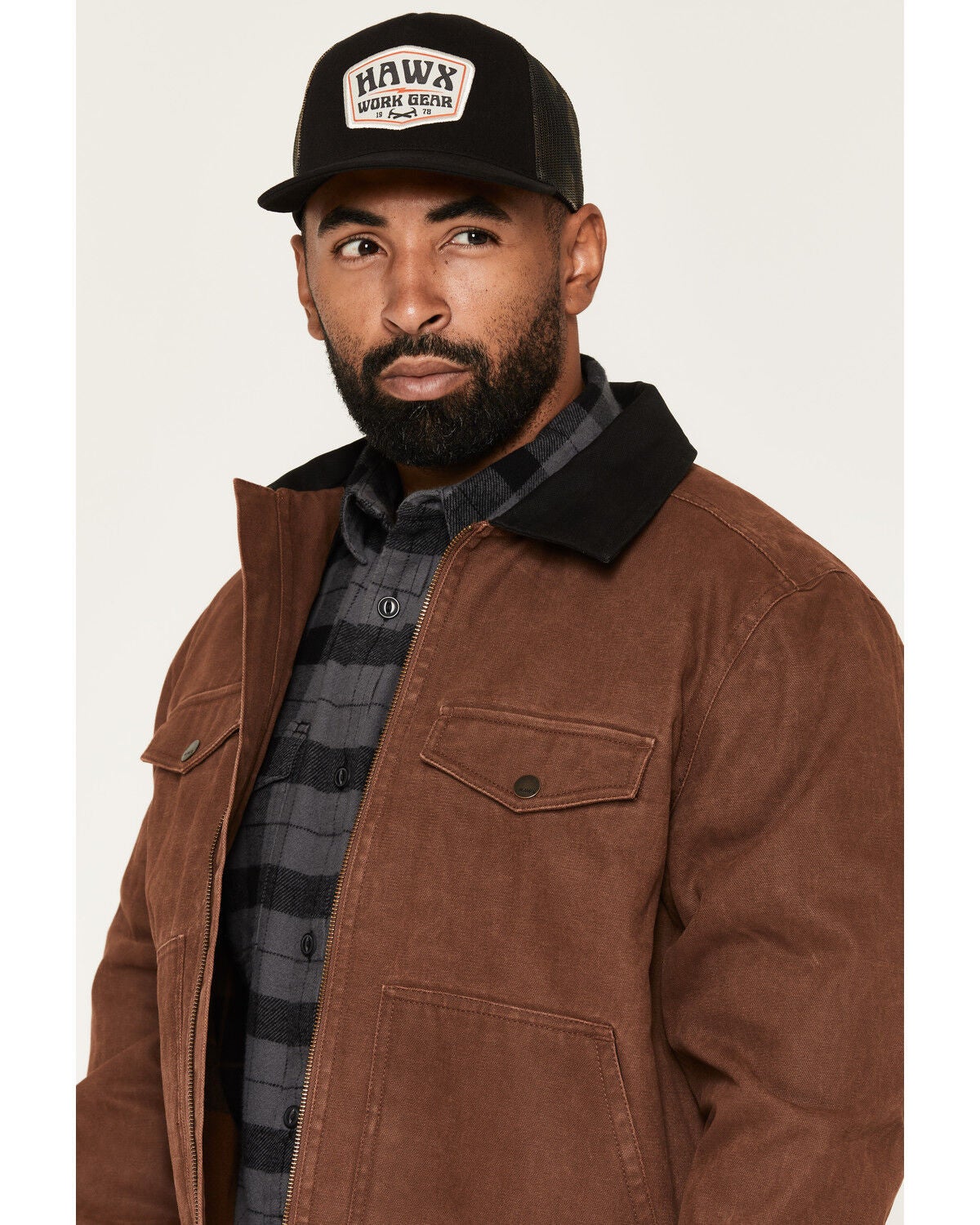 Image #2 - Hawx Men's Rex Flannel Lined Washed Duck Canvas Jacket, Brown, hi-res