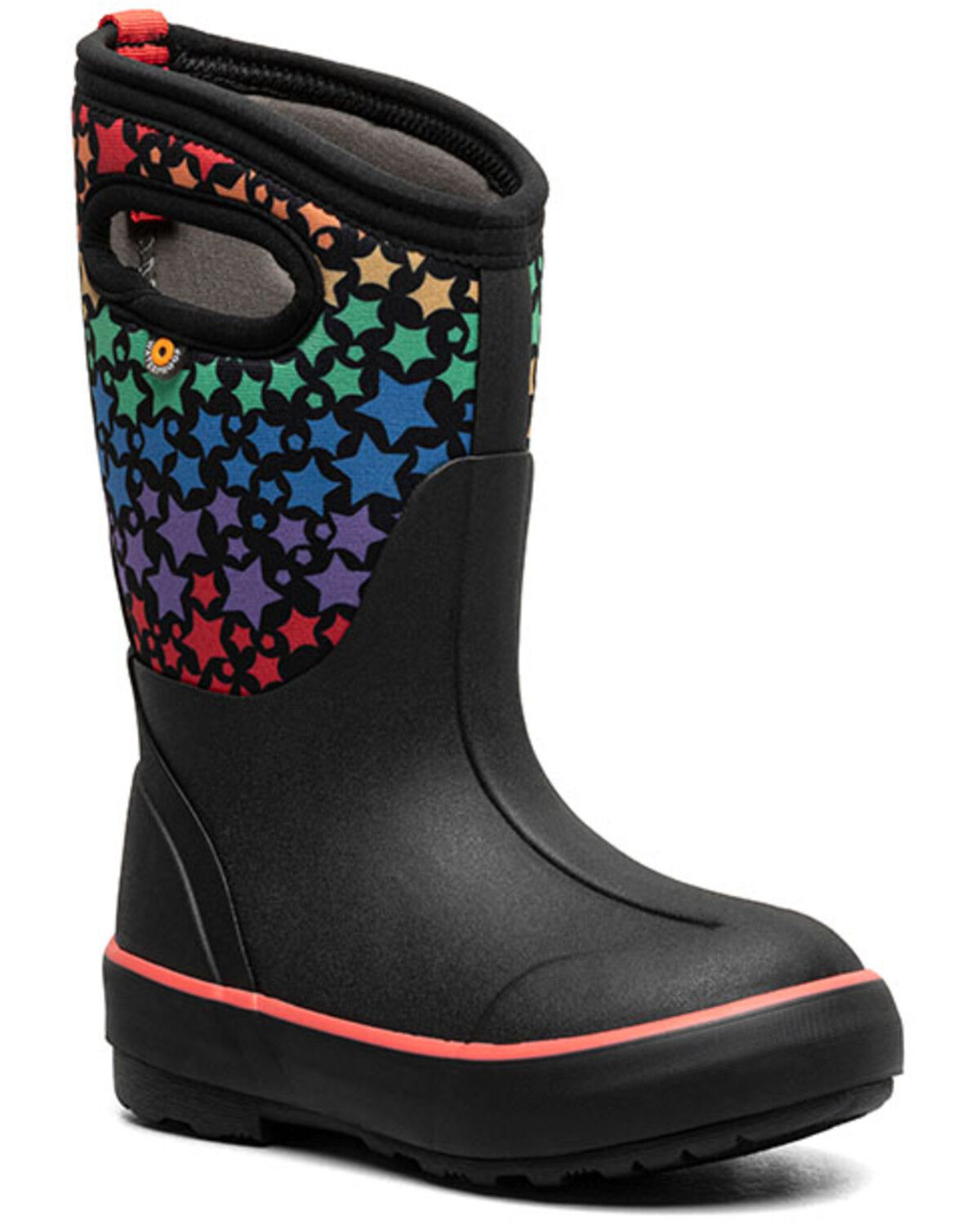 Image #1 - Bogs Girls' Classic II Rainbow Stars Waterproof Boots - Round Toe, Black, hi-res