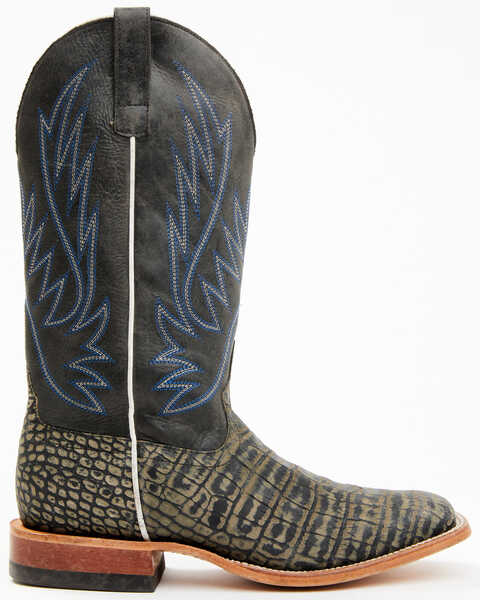 HorsePower Men's Coco Caiman Print Western Boots - Wide Square Toe, Grey, hi-res
