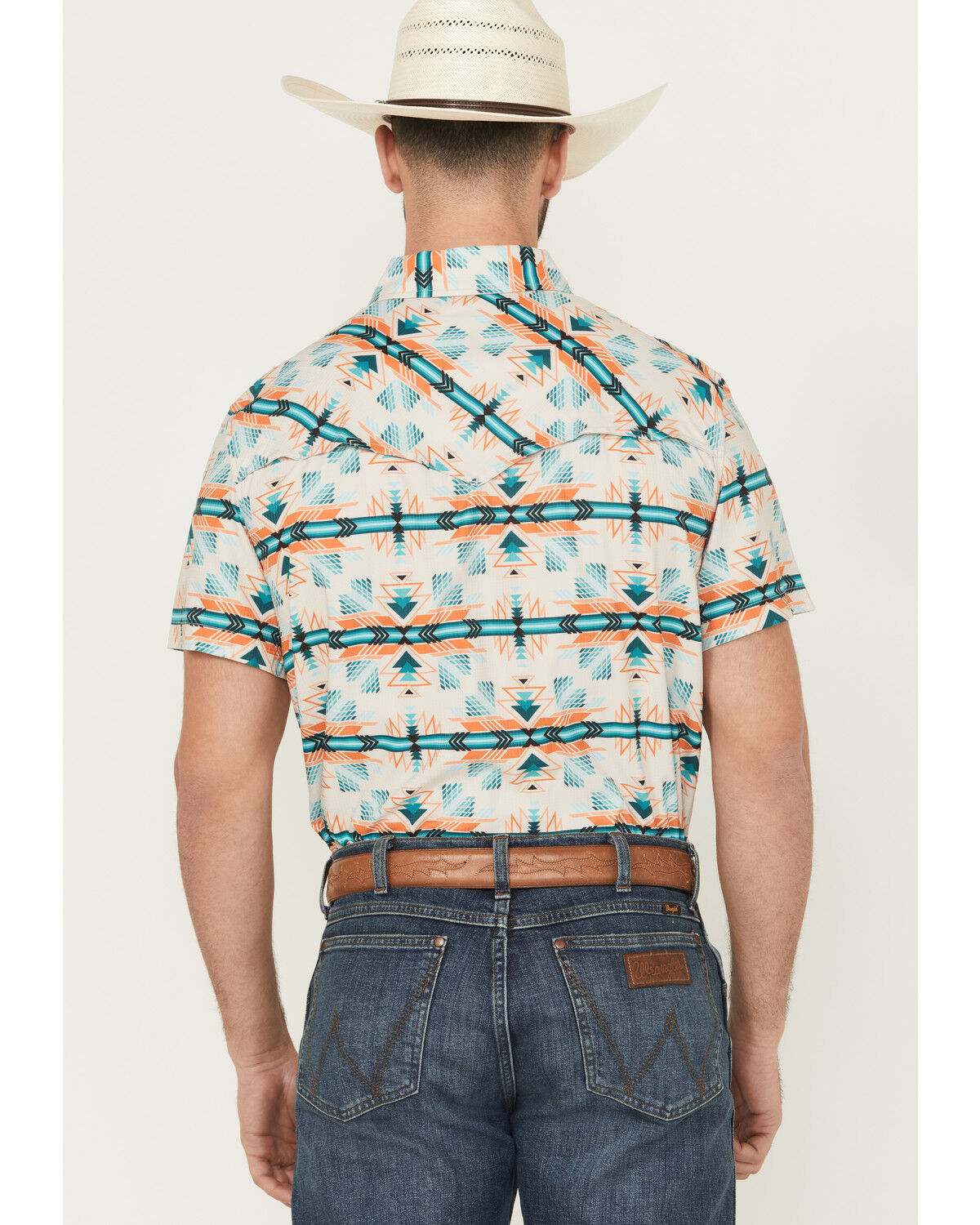 Image #4 - Panhandle Men's Boot Barn Exclusive TEK Southwestern Print Short Sleeve Performance Western Shirt, Cream, hi-res