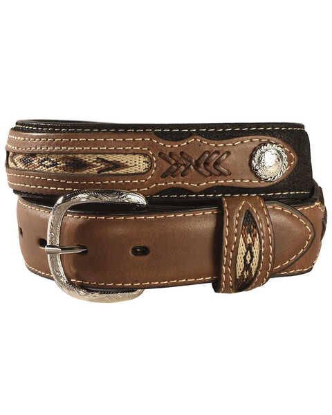 Image #1 - Nocona Belt Co. Boys' Inset & Concho Adorned Leather Belt - 18-28, Black, hi-res