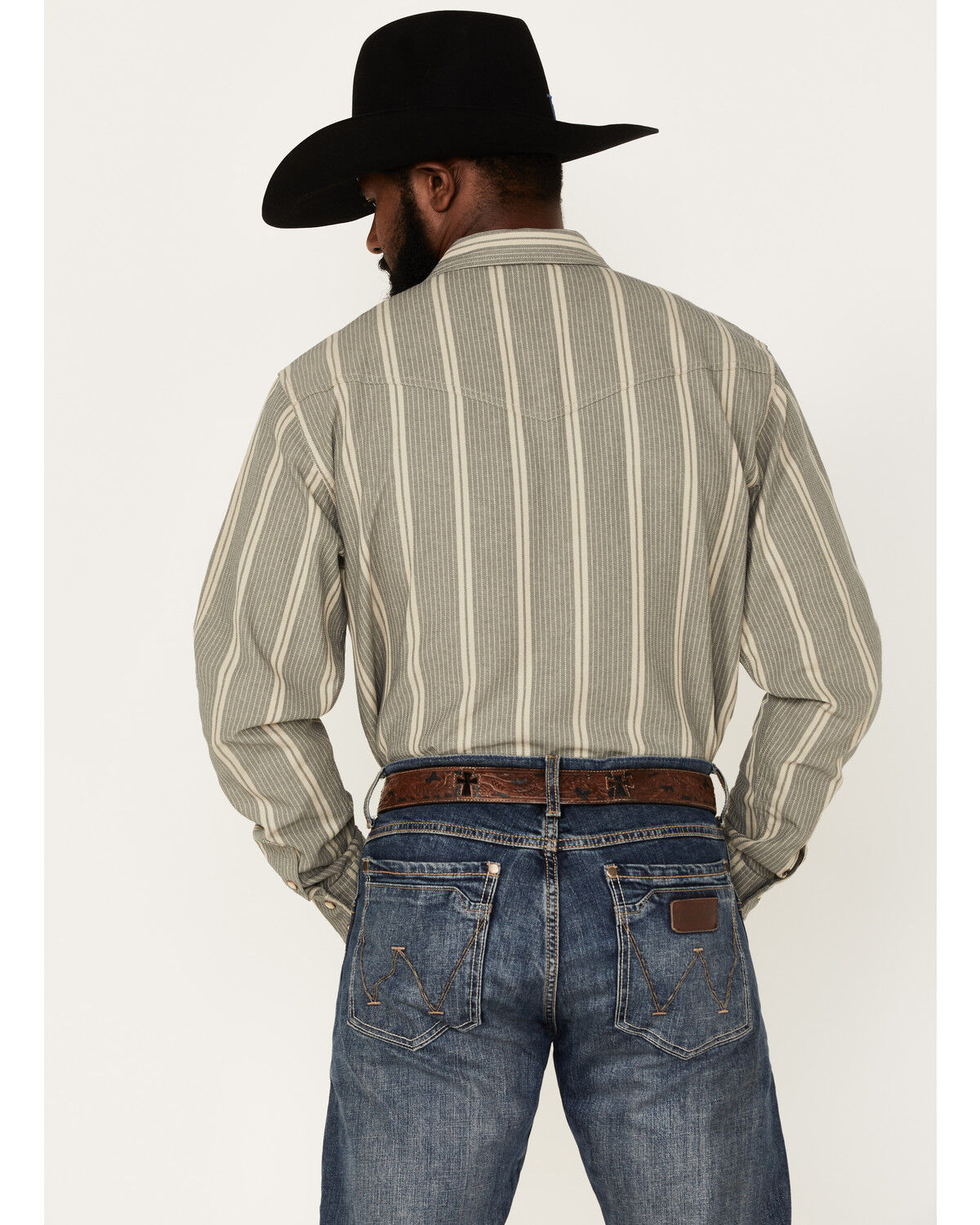 Image #4 - Blue Ranchwear Men's Striped Long Sleeve Pearl Snap Shirt, Sand, hi-res