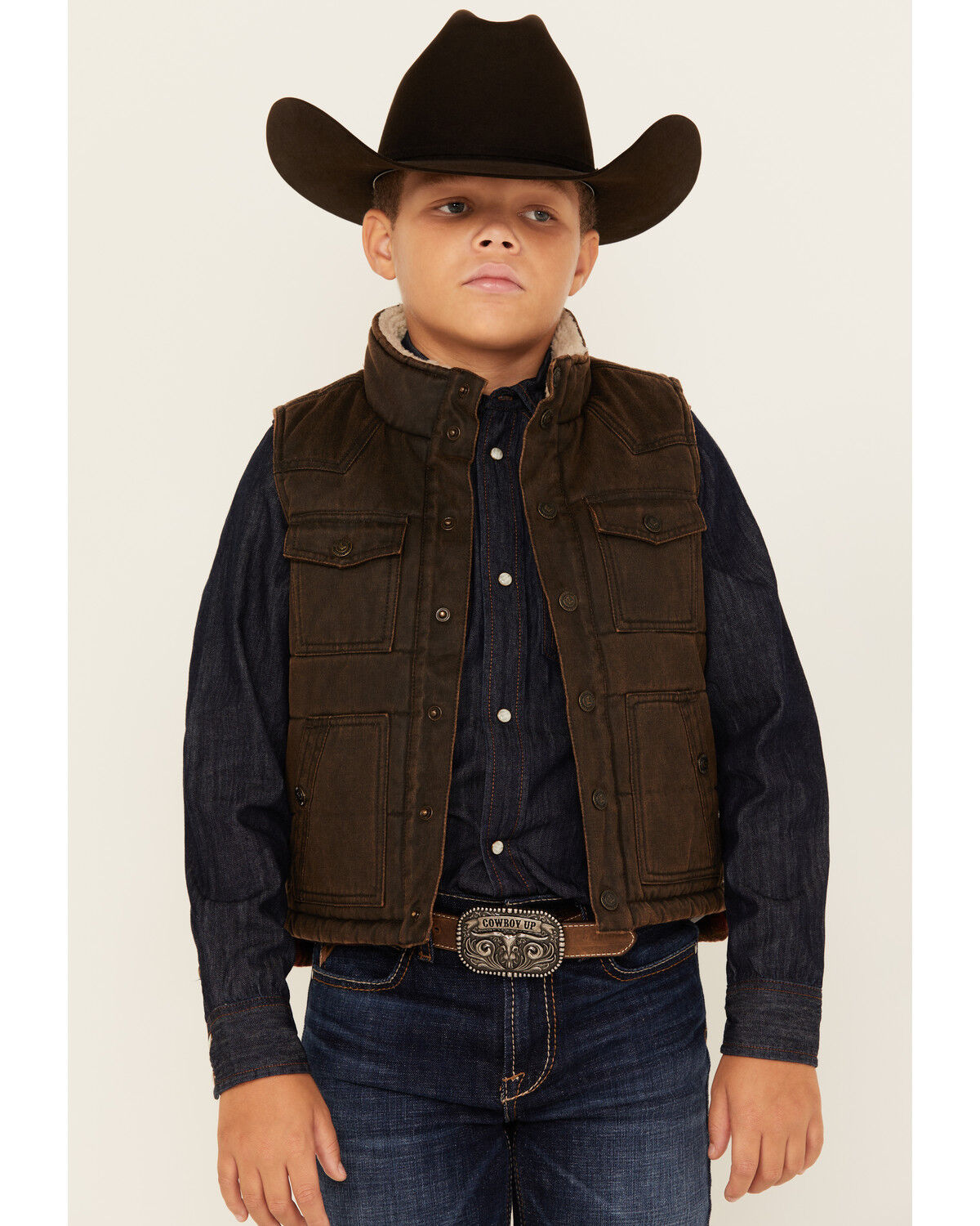 Image #1 - Cody James Boys' Slick Oil Skin Vest, Dark Brown, hi-res