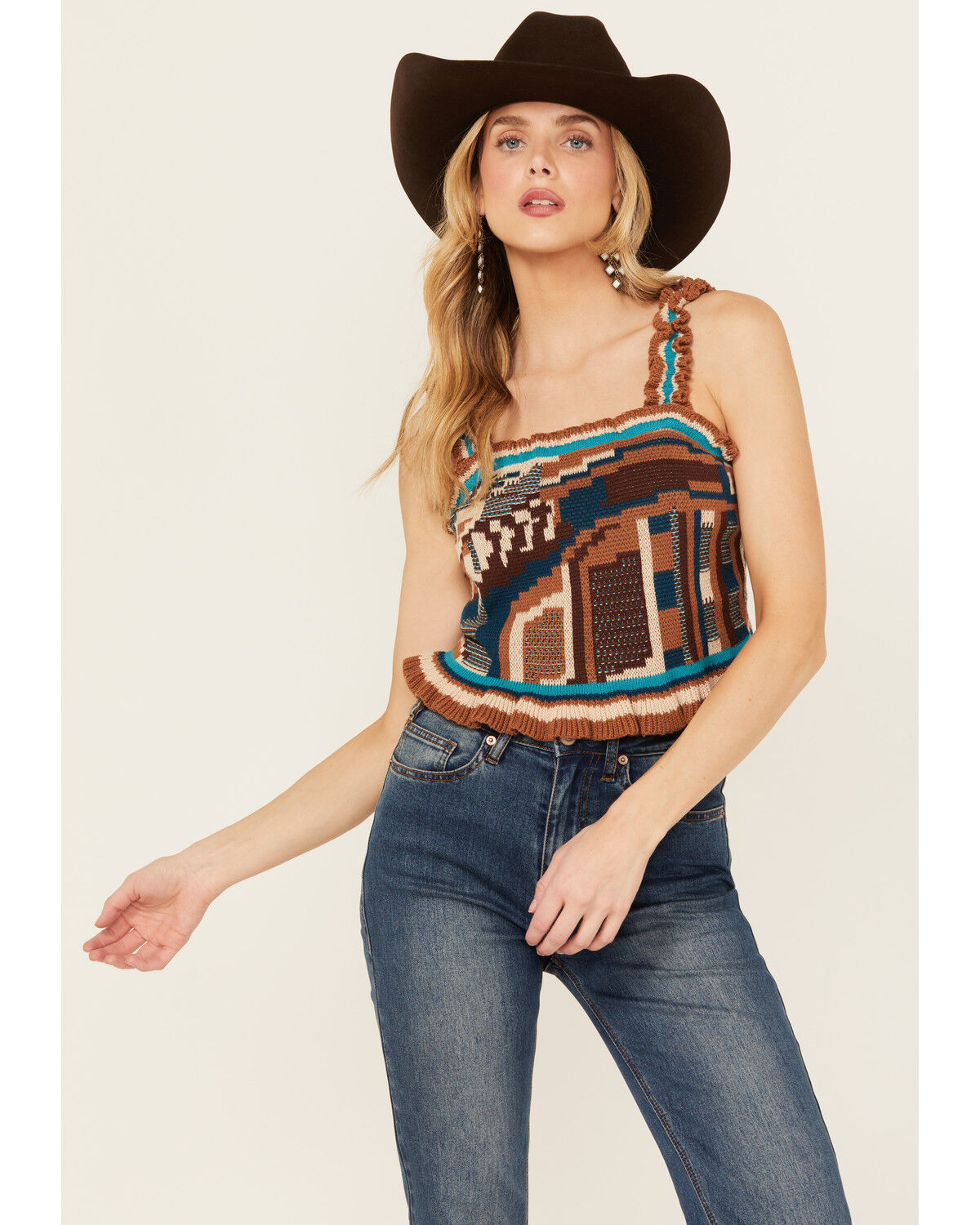 Image #1 - Shyanne Women's Crochet Sweater Tank, Medium Blue, hi-res