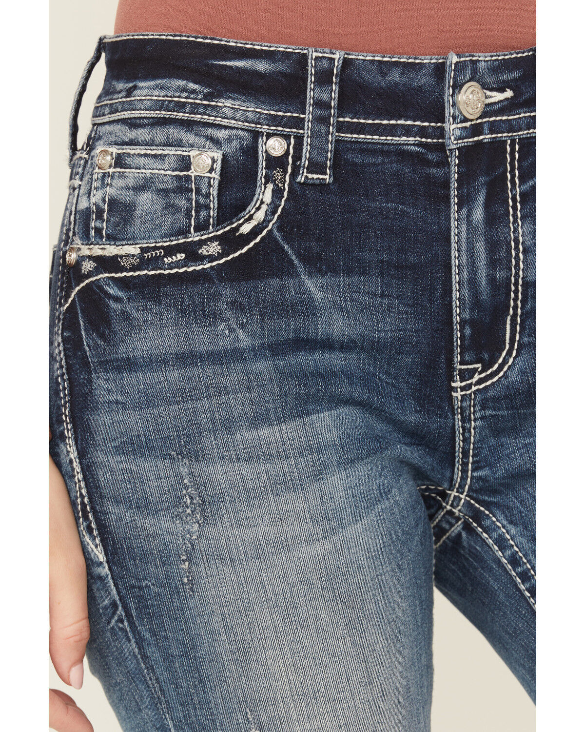 Image #4 - Grace In LA Women's Medium Wash Mid Rise Embroidered Cross Bootcut Stretch Denim Jeans, Medium Wash, hi-res