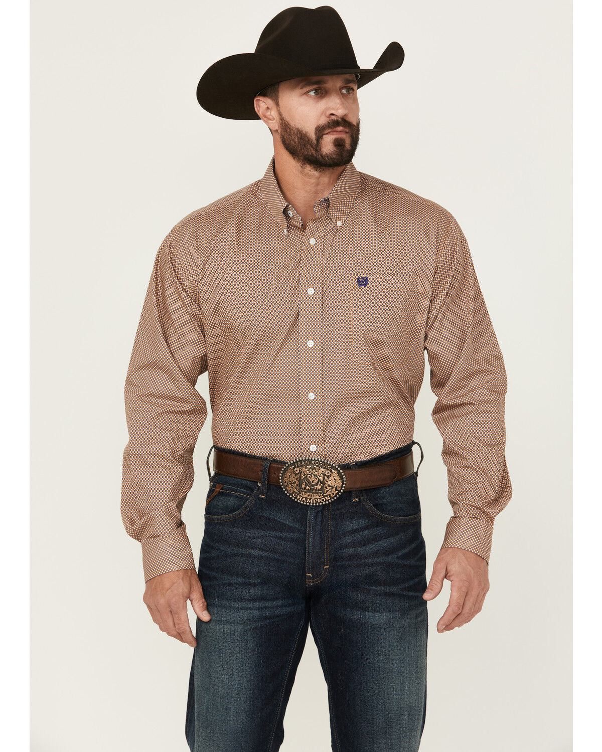 Image #1 - Cinch Men's Geo Print Long Sleeve Button-Down Western Shirt, Gold, hi-res