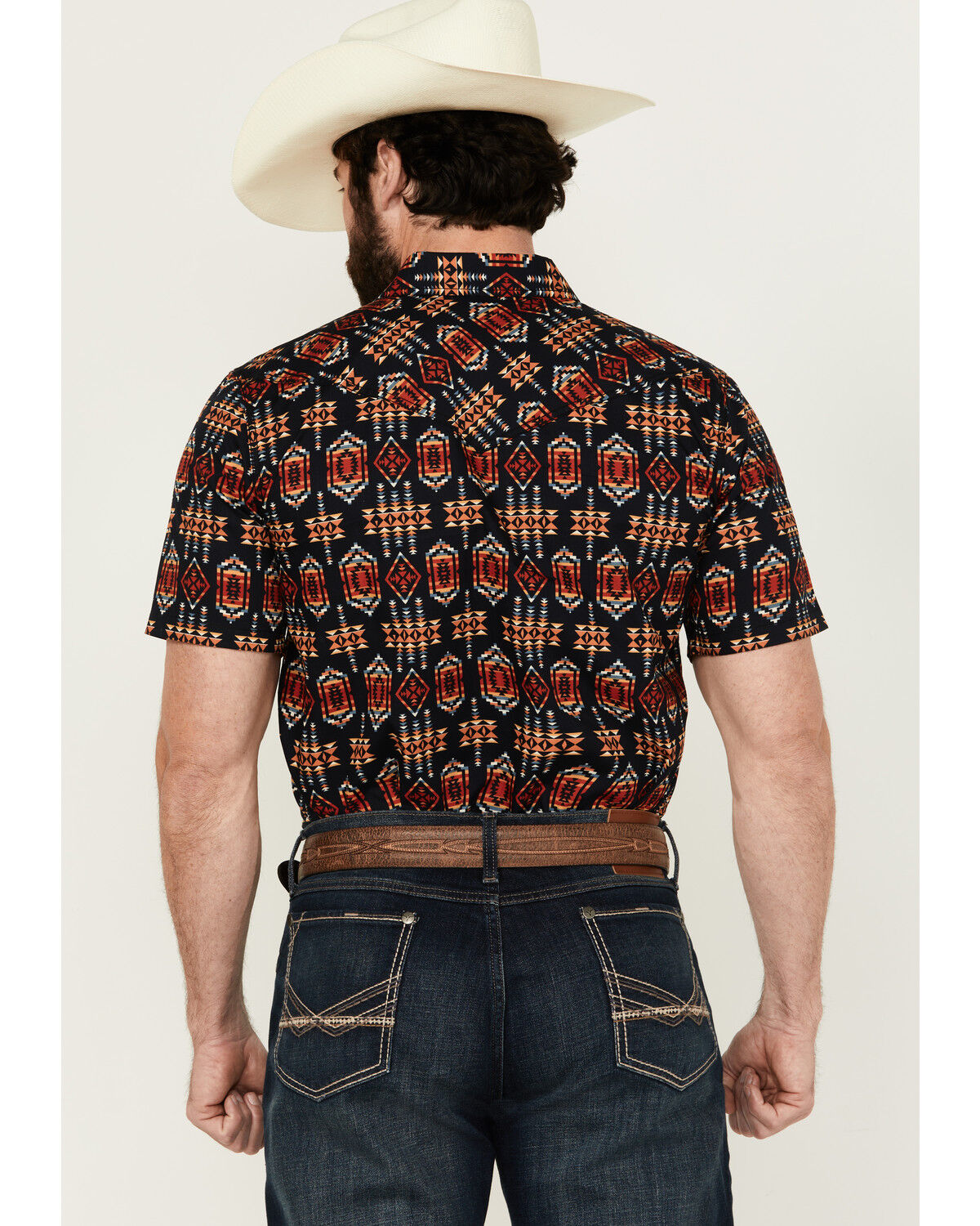 Image #4 - Cody James Men's Axe Throw Southwestern Print Short Sleeve Snap Western Shirt, Navy, hi-res