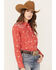 Image #2 - Wrangler Women's Southwestern Print Long Sleeve Western Pearl Snap Shirt, Red, hi-res