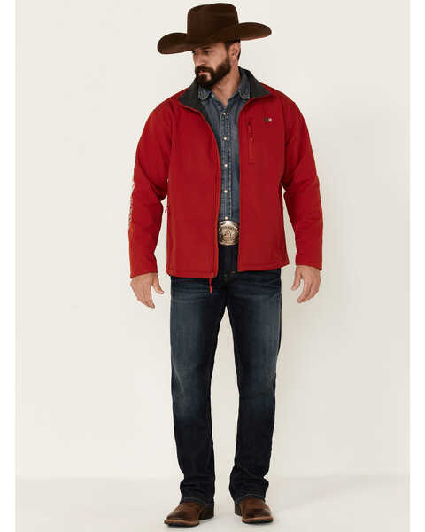 Image #2 - Resistol Men's Red Mexico Logo Sleeve Zip-Front Softshell Jacket , Red, hi-res