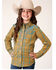 Image #1 - Roper Girls' Plaid Print Fancy Yoke Long Sleeve Snap Western Shirt, Yellow, hi-res