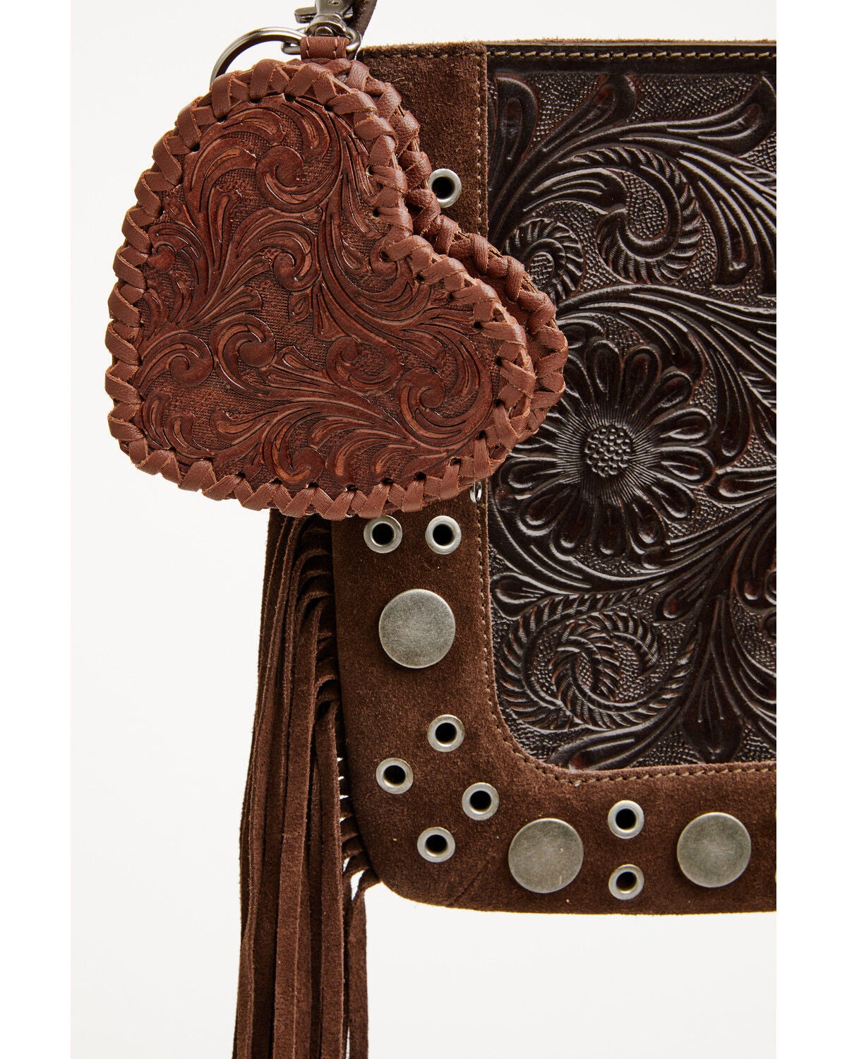 Shyanne Marlowe Tooled Leather Heart Coin Purse Bag Charm, Brown, hi-res