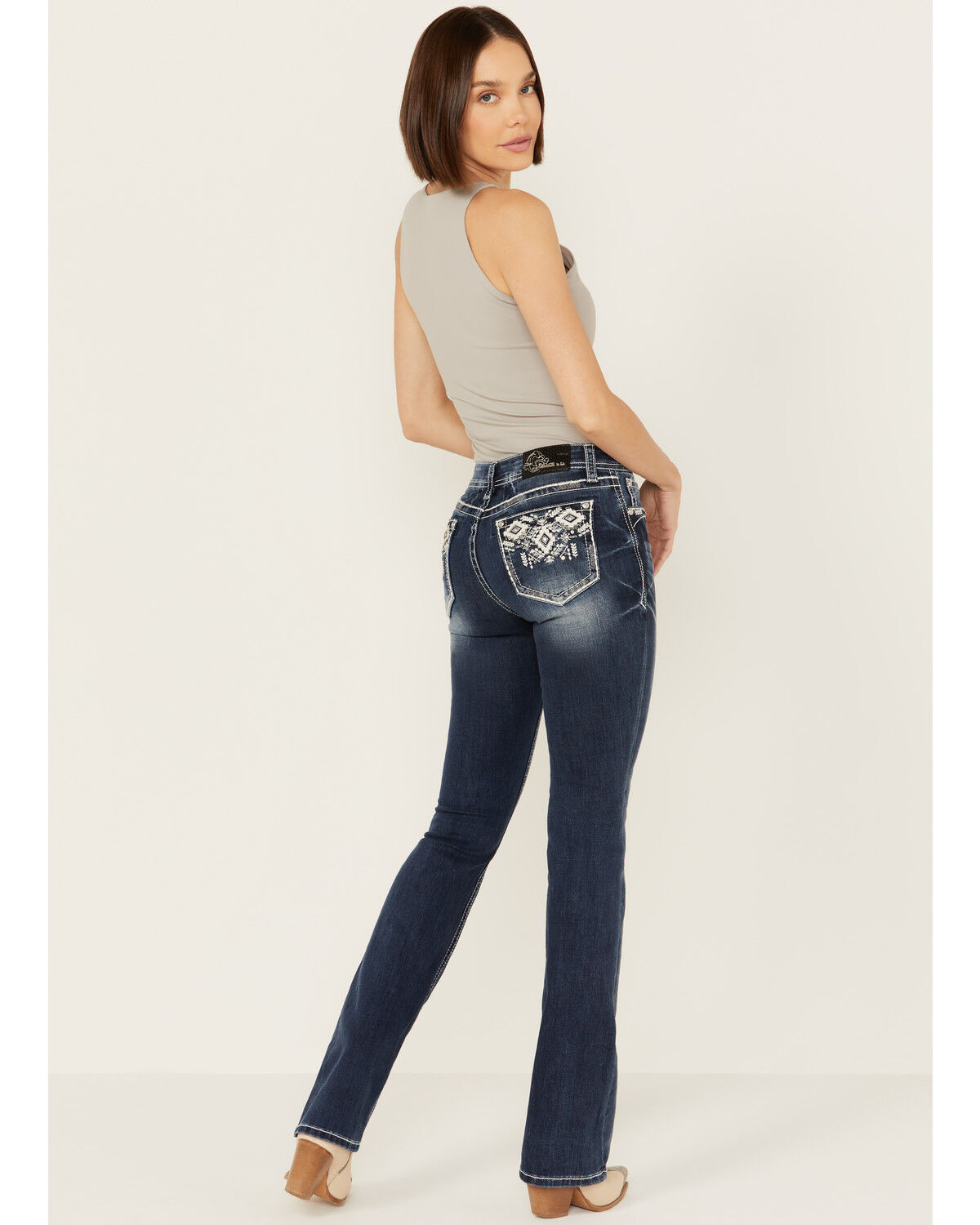 Image #1 - Grace in LA Women's Medium Wash Mid Rise Geo Pocket Stretch Bootcut Jeans, Medium Wash, hi-res