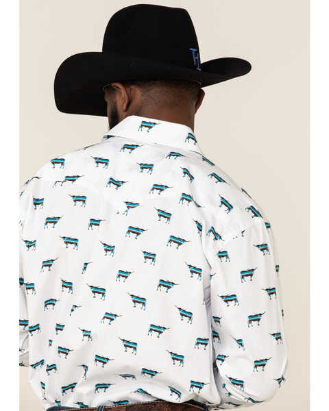 Image #5 - Rough Stock By Panhandle Men's El Toro Bull Geo Print Long Sleeve Western Shirt , White, hi-res