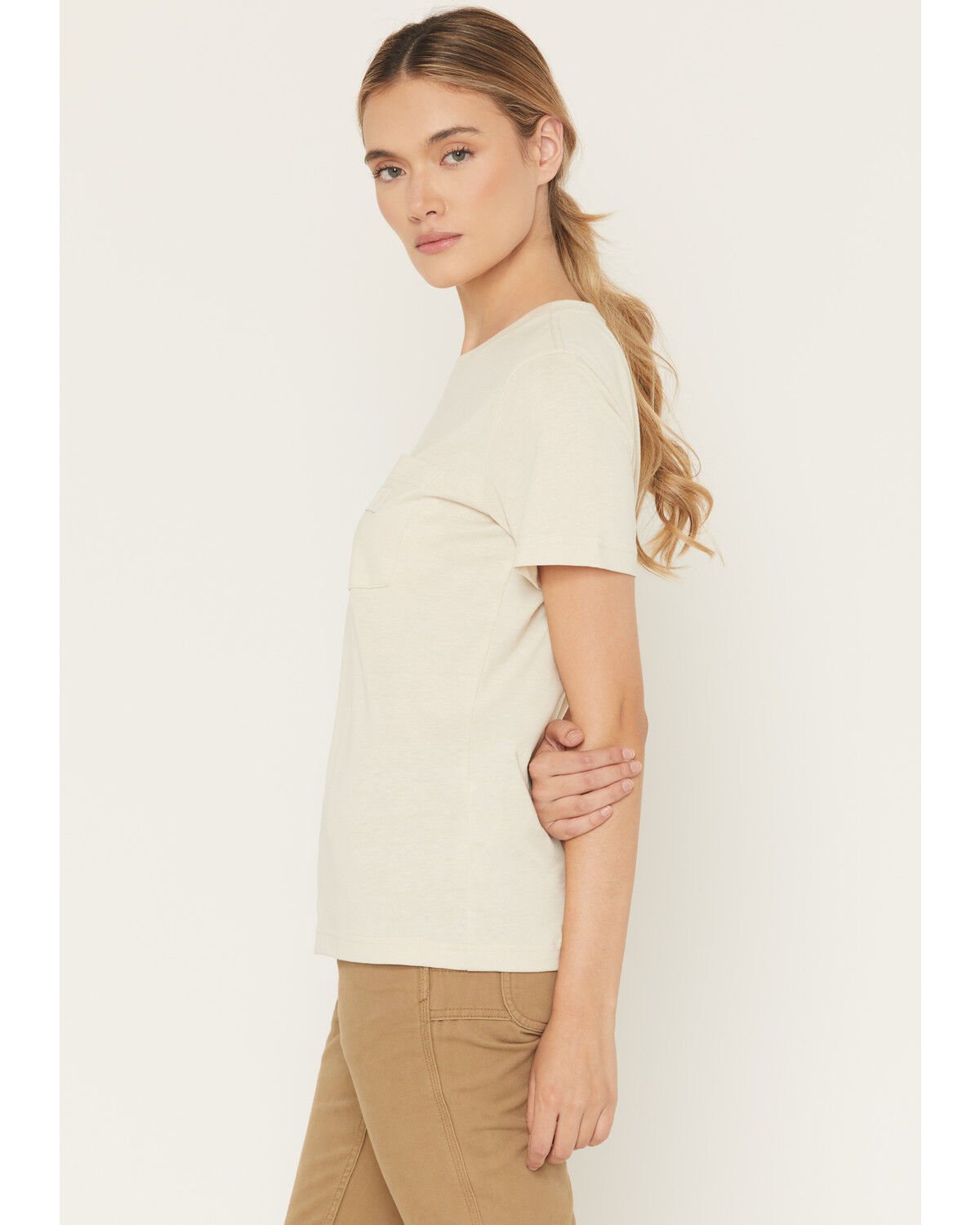 Image #2 - Carhartt Women's Relaxed Fit Lightweight Short Sleeve Pocket Tee, Cream, hi-res
