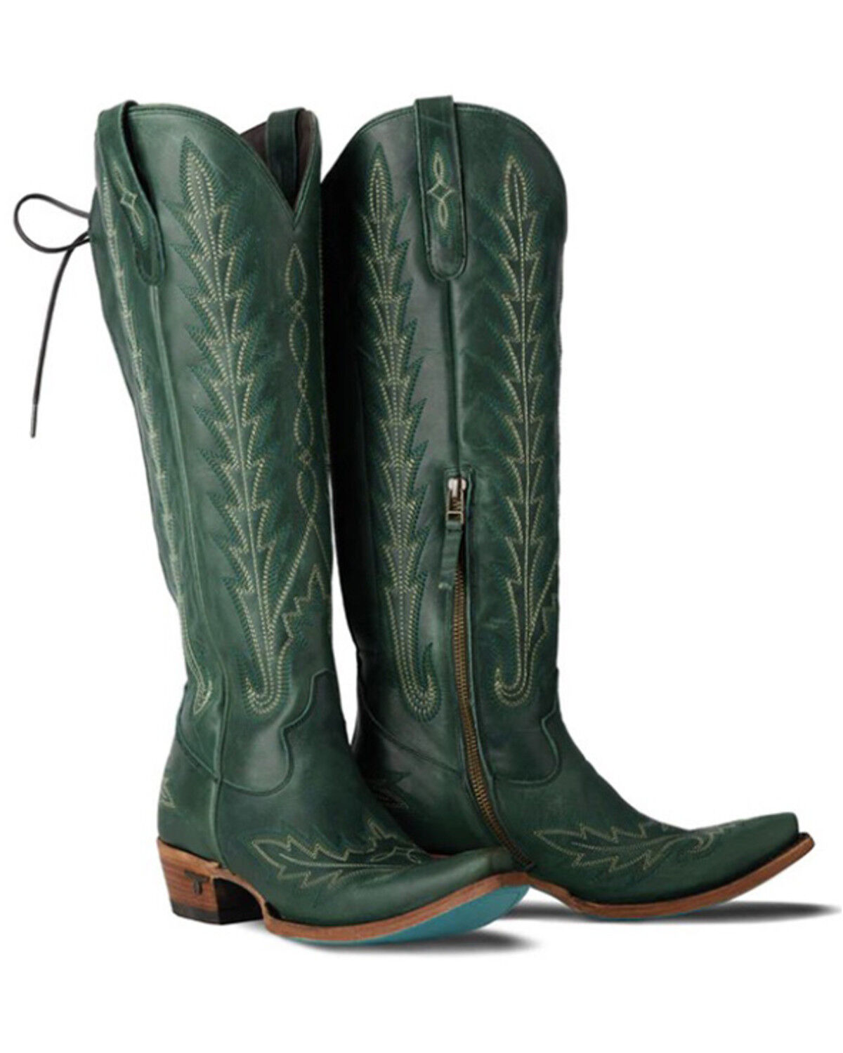 Image #1 - Lane Women's Lexington Knee High Corset Western Boots - Snip Toe, Green, hi-res