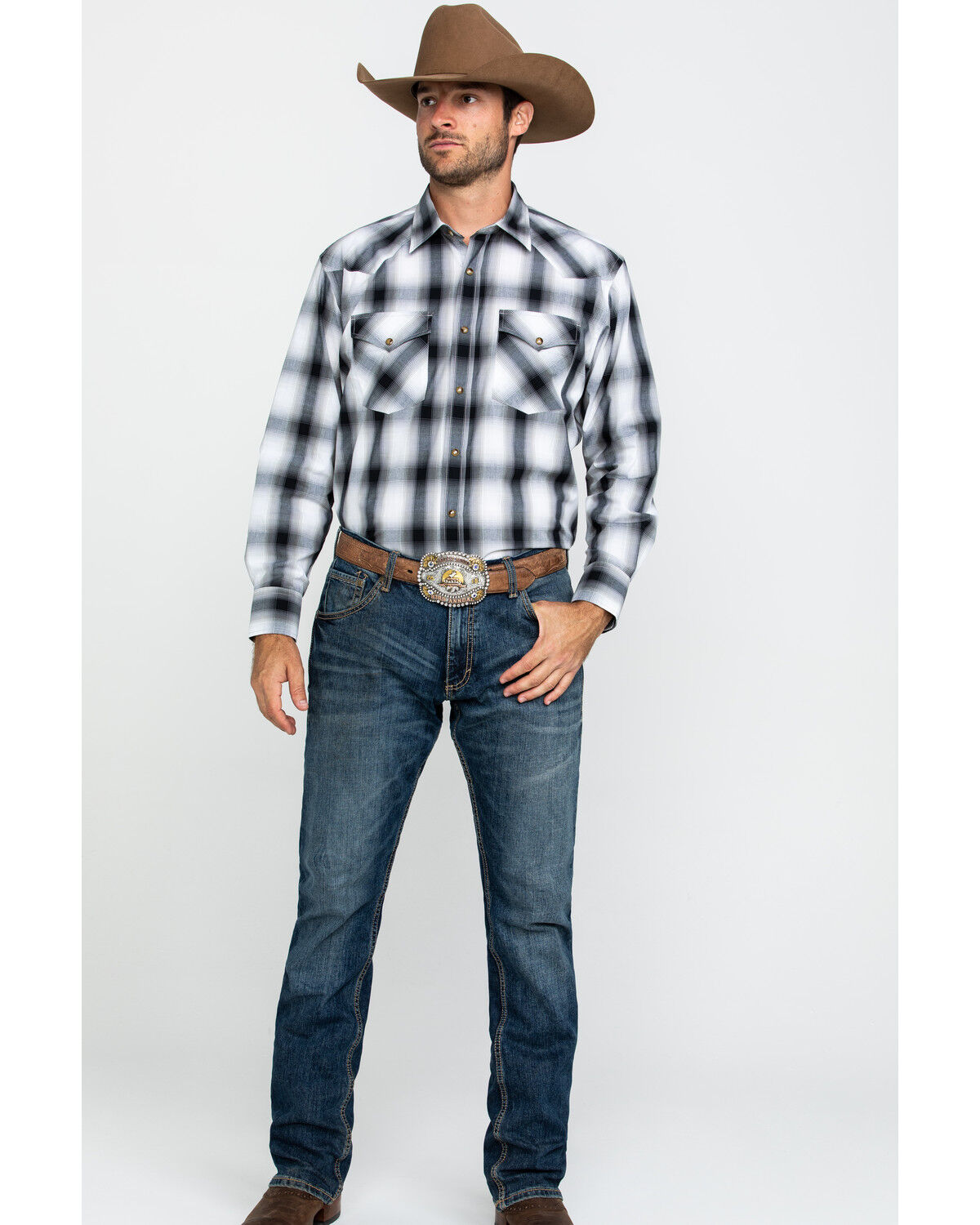 Image #6 - Pendleton Men's White Frontier Large Plaid Long Sleeve Snap Western Shirt, White, hi-res