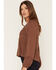 Image #2 - Lovestitch Women's Rouched Front Long Sleeve Top, Brown, hi-res