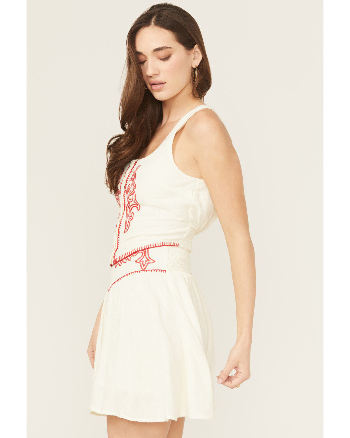Image #2 - Rock & Roll Denim Women's Sleeveless Boot Stitch Embroidered Top, Natural, hi-res