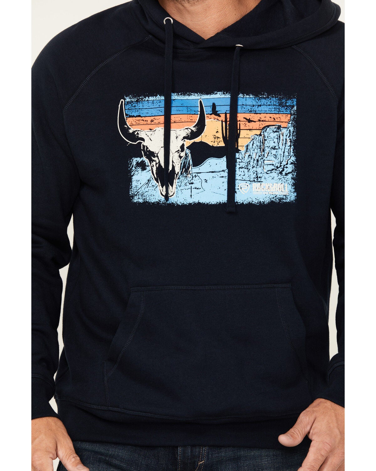 Image #3 - Rock & Roll Denim Men's Long Horn Desert Graphic Hooded Sweatshirt, , hi-res